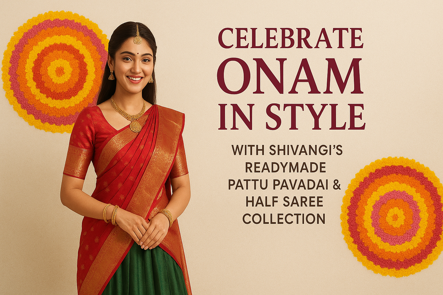 Celebrate Onam in Style with Shivangi’s Readymade Pattu Pavadai & Half Saree Collection