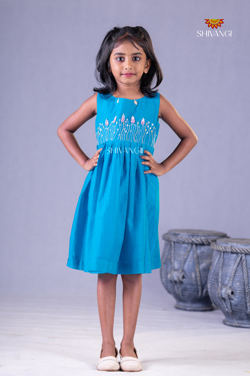 Peach Checks Rice Corn Frock For Kids