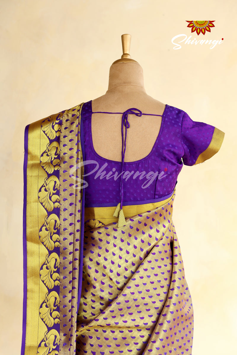 Orange art silk half saree material , jacquard with contrast traditional zari bordered skirt, contrast jacquard blouse, and chakram design dhavani main image 1