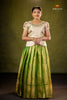 Green Golden Flame Traditional Pattu Pavadai Set for Girls
