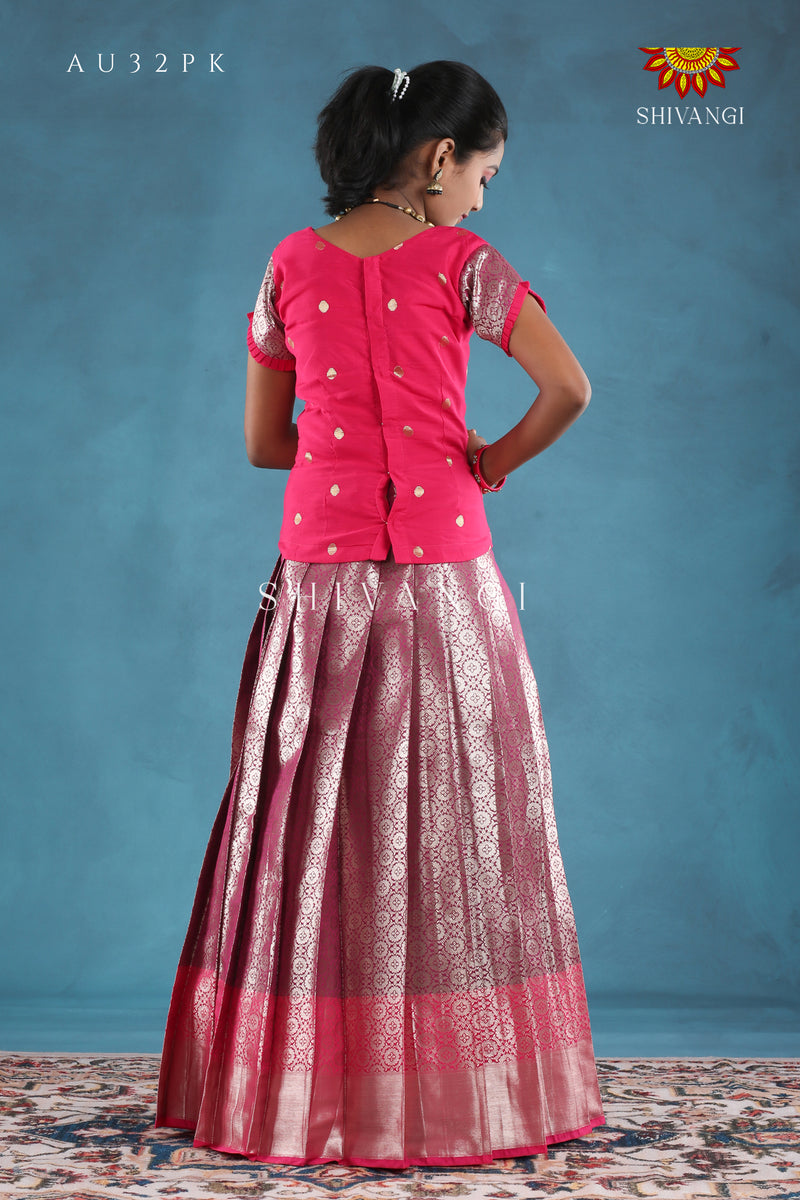 Pink onam Pattu Pavadai Lehenga Choli  - Make her Beautiful