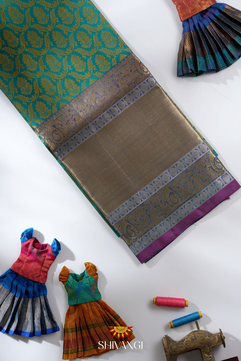 Green Silk Pattu Pavadai Unstitched Material For Kids !!! main image 0