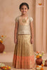 Peach Golden Chanbali emb Traditional Pattu Pavadai Sets
