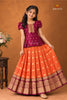 Orange Retro Checks Traditional Pattu Pavadai Sets