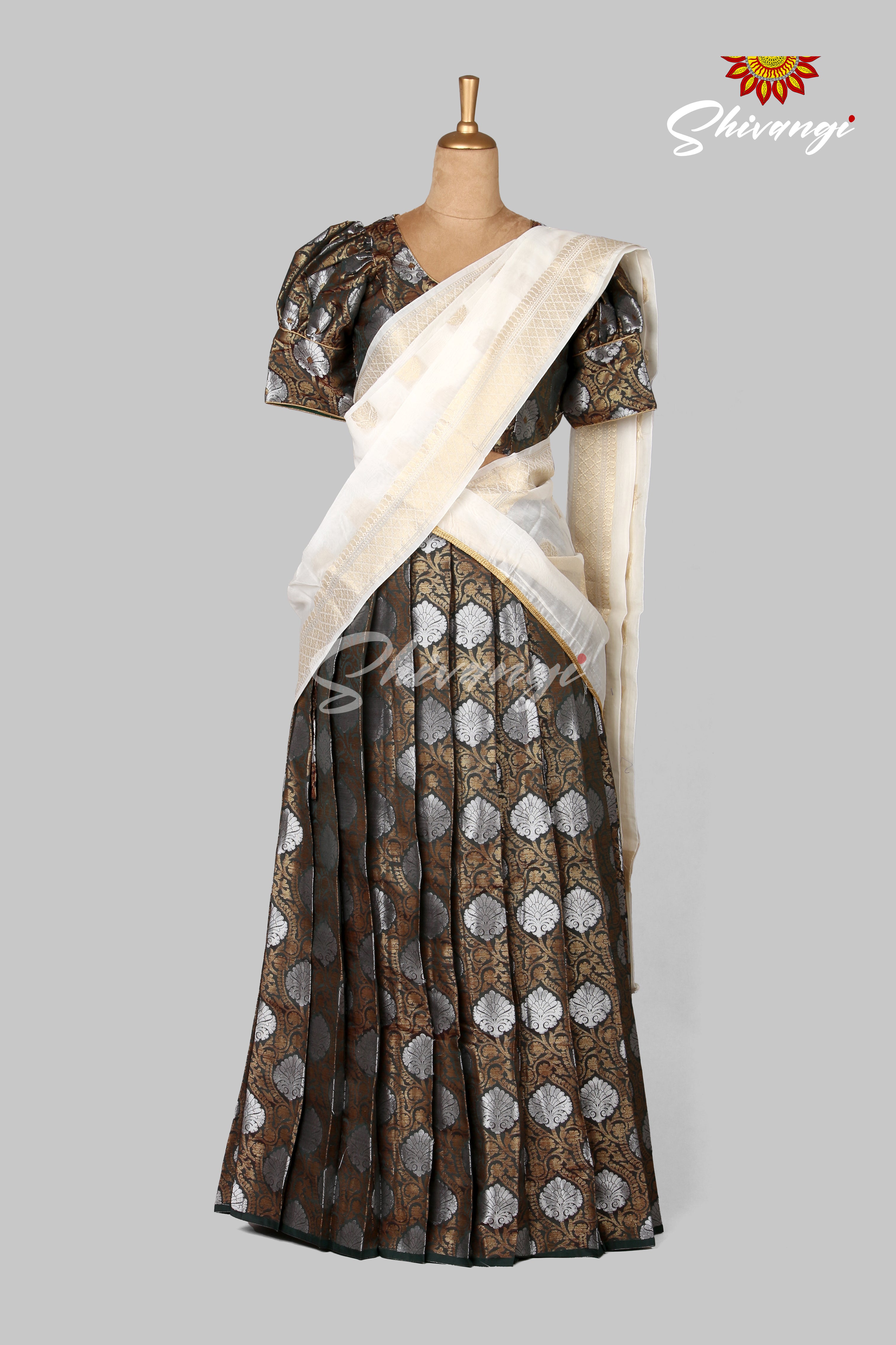 Brocade Silver Half saree Lehenga !!!