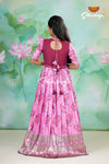 Pink Satin Rose Bunch Designer Long Frock For Girls !!!