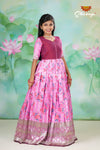 Pink Satin Rose Bunch Designer Long Frock For Girls !!!