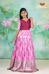 Pink Satin Rose Bunch Long Gown For Girls !!!