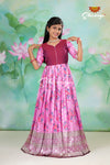 Pink Satin Rose Bunch Designer Long Frock For Girls !!!
