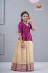 Half - White Kotta Creeper Traditional Pattu Pavadai For Girls