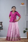 Lavender Kota Creeper Traditional Pattu Pavadai For Girls 