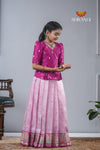 Lavender Kota Creeper Traditional Pattu Pavadai For Girls 