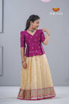 Half - White Kotta Creeper Traditional Pattu Pavadai For Girls