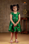 Green Chanderi Lotus Frock For Kids