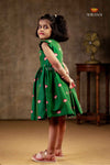 Green Chanderi Lotus Frock For Kids