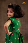 Green Chanderi Lotus Frock For Kids