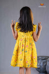 Yellow Chanderi Lotus Frock For Kids