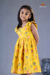 Yellow Chanderi Lotus Frock For Kids