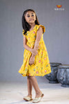 Yellow Chanderi Lotus Frock For Kids