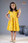 Yellow Chanderi Lotus Frock For Kids