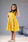Yellow Chanderi Lotus Frock For Kids