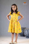 Yellow Chanderi Lotus Frock For Kids