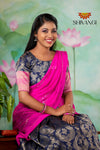 GirlsNavy BlueGolden CocoonHalf Saree Blouse Designs