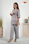 Grey Floral Print Cotton Night Wear Set For Women !!!