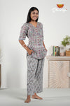 Grey Floral Print Cotton Night Wear Set For Women !!!