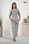 Grey Floral Print Cotton Night Wear Set For Women !!!