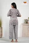 Grey Floral Print Cotton Night Wear Set For Women !!!