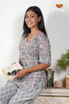 Grey Floral Print Cotton Night Wear Set For Women !!!