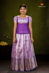 Lavender Purple Mango EMB Traditional Pattu Pavadai Set for Girls