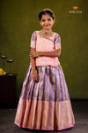Pink Mango Bloom Traditional Pattu Pavadai Set for Girls