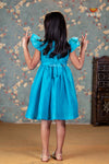 Sky Blue Chanderi Floral Frock For Kids