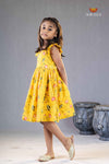Yellow Chanderi Lotus Frock For Kids