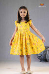 Yellow Chanderi Lotus Frock For Kids