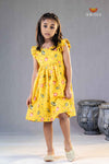 Yellow Chanderi Lotus Frock For Kids