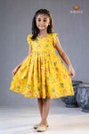 Yellow Chanderi Lotus Frock For Kids