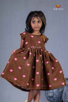 Brown Chanderi Lotus Frock For Kids