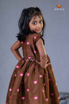 Brown Chanderi Lotus Frock For Kids