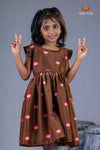 Brown Chanderi Lotus Frock For Kids