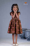 Brown Chanderi Lotus Frock For Kids