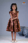 Brown Chanderi Lotus Frock For Kids