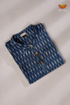 Boys Blue With White Ikkat Kurta 3/4th Sleeve