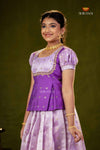 Lavender Purple Mango EMB Traditional Pattu Pavadai Set for Girls
