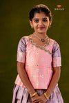 Pink Mango Bloom Traditional Pattu Pavadai Set for Girls