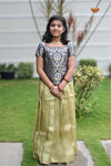 Navy Blue Onam brocade Traditional Pattu Pavadai Set for Girls