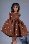 Brown Chanderi Lotus Frock For Kids