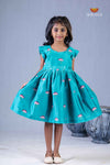 Ramar Green Chanderi Lotus Frock For Kids